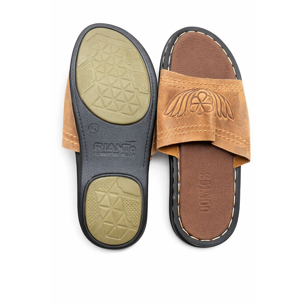Mens Leather Slippers with Embossed Design